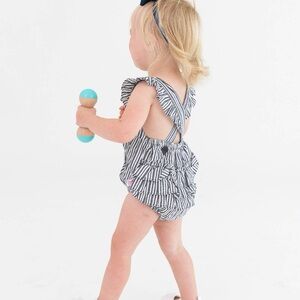 Rufflebutts Navy White Striped Ruffle Bubble Romper 3-6 12-18 18-24 months 2T